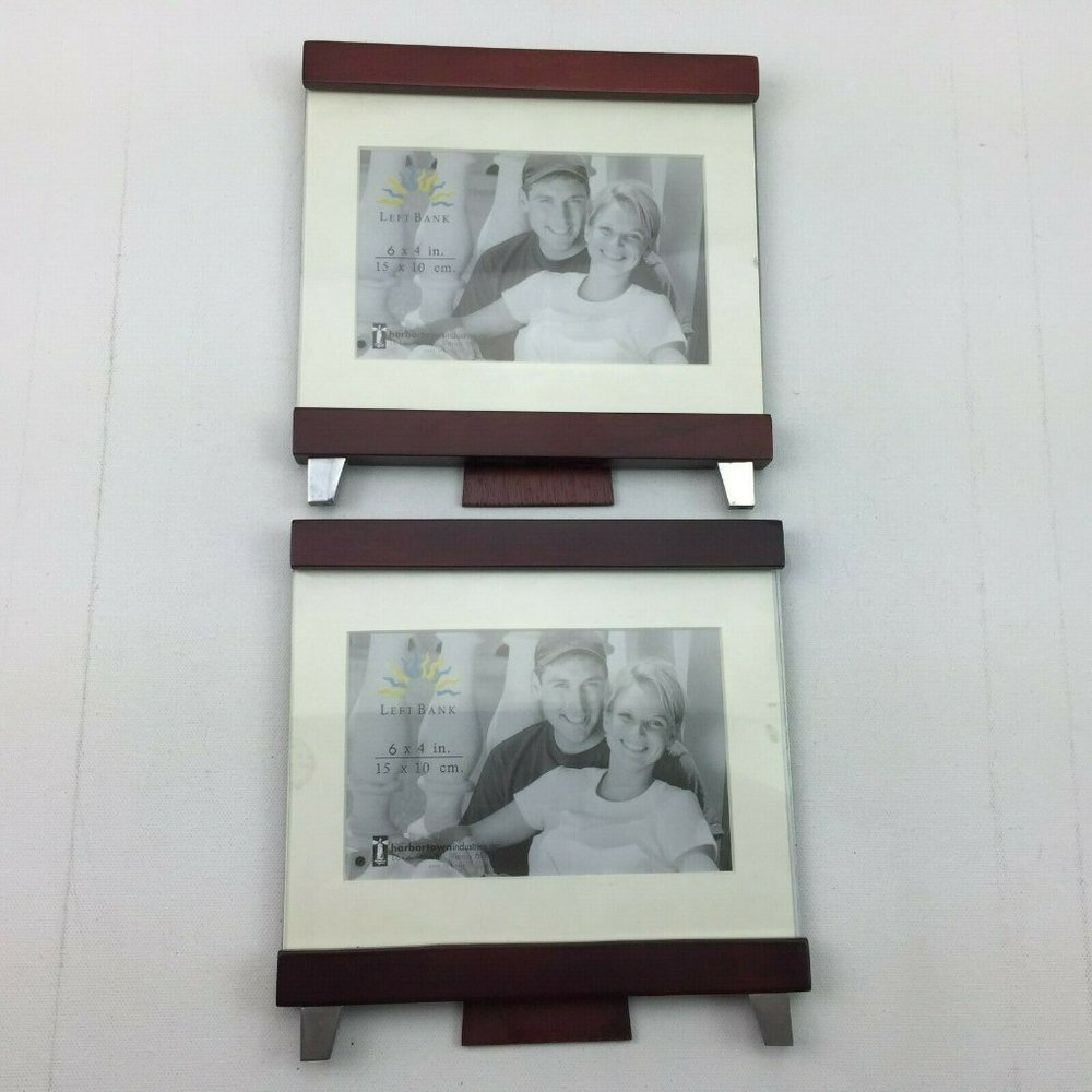 Set 2 Picture Frame Brown Wood Free standing 6" X 4" Photo